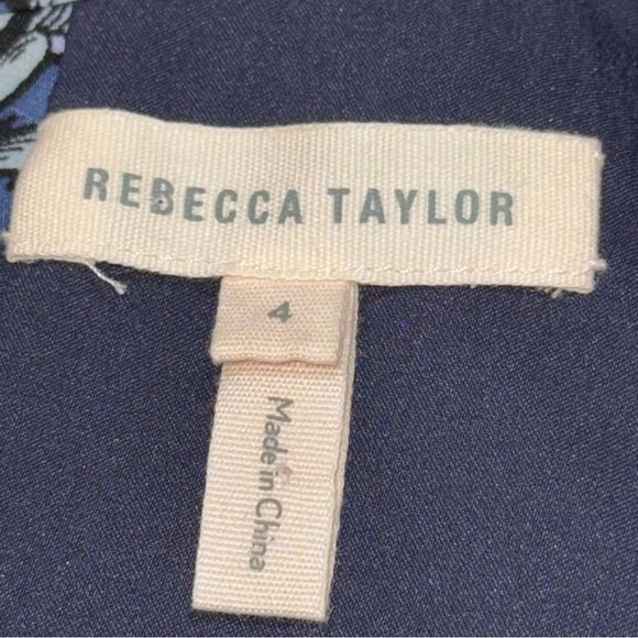 Rebecca Taylor Floral Mini Dress 4 Mystic Blue Mock Neck Sleeveless Ruffle Hem - Picture 10 of 12